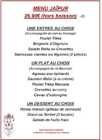 RESTAURANT JAIPUR (Proche place Wilson et Rue Coupé de Longvic) à Dijon menu