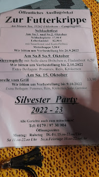 Menu du Campingklause Zur Futterkrippe, deutsch-türkisch-italienische Küche à Ingelheim am Rhein