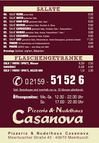 Carte du Pizzeria Casanova III à Meerbusch