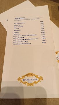 Carte du Harry's Bar - Torino Porta Nuova à Turin