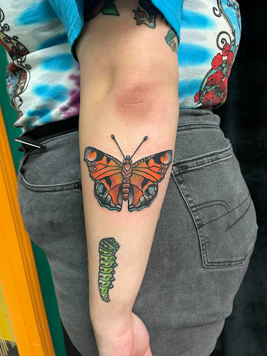 Explore butterfly tattoo placement ideas, creative tattoo ideas in Terre Haute, available at No Worries Tattoo
