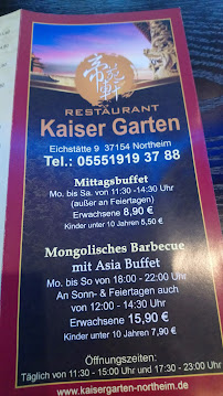 Restaurant chinois Kaisergarten à Northeim - menu / carte