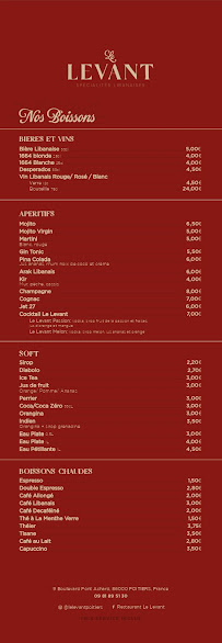 Menu / carte de Restaurant Le Levant à Poitiers