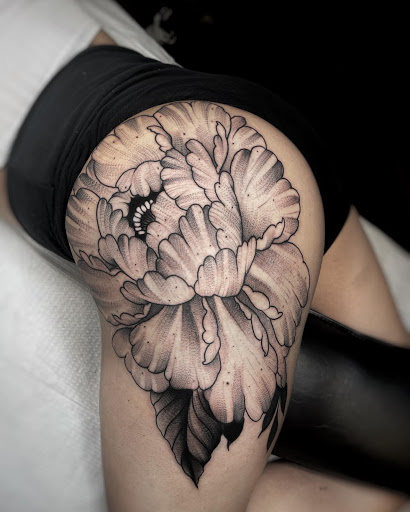 Explore frenchie tattoo ideas, creative tattoo ideas in Johnson City, available at Gold Cross Tattoo Co.