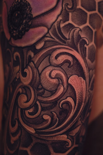 Explore chest shoulder tattoo ideas, creative tattoo ideas in Hudson, available at The Bohemian Social Club