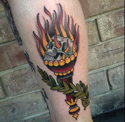 Explore female calf tattoo ideas, creative tattoo ideas in Tallmadge, available at Killjoy tattoo