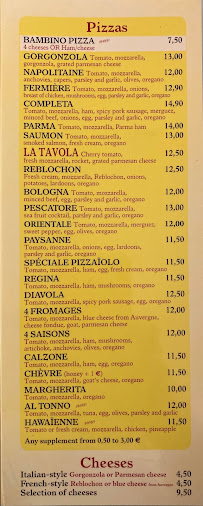 Pizzeria La Tavola à Montévrain (la carte)