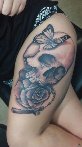 Explore skier tattoo ideas, creative tattoo ideas in Portsmouth, available at River City Tattoos