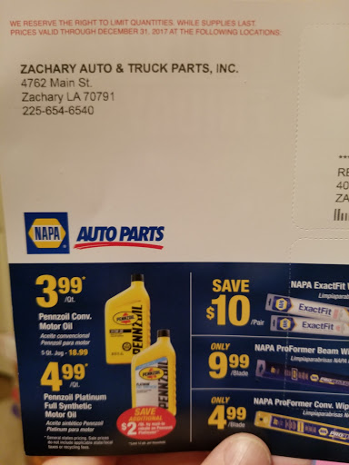 Auto Parts Store «NAPA Auto Parts - Zachary Auto & Truck Parts Inc», reviews and photos, 4762 Main St, Zachary, LA 70791, USA