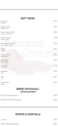 Menu du Amore Crusco à Matera