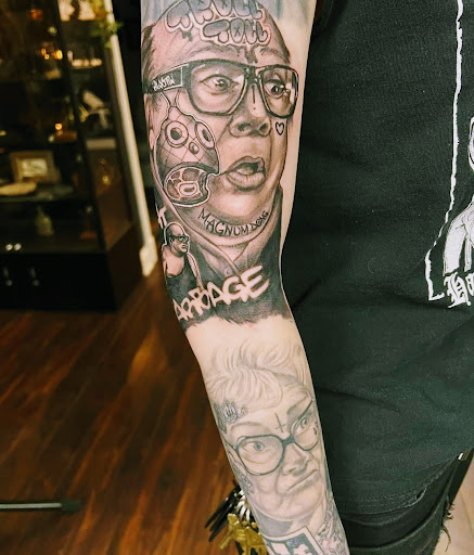 Explore pitbull dog tattoo ideas, creative tattoo ideas in Dubuque, available at The Crows Nest