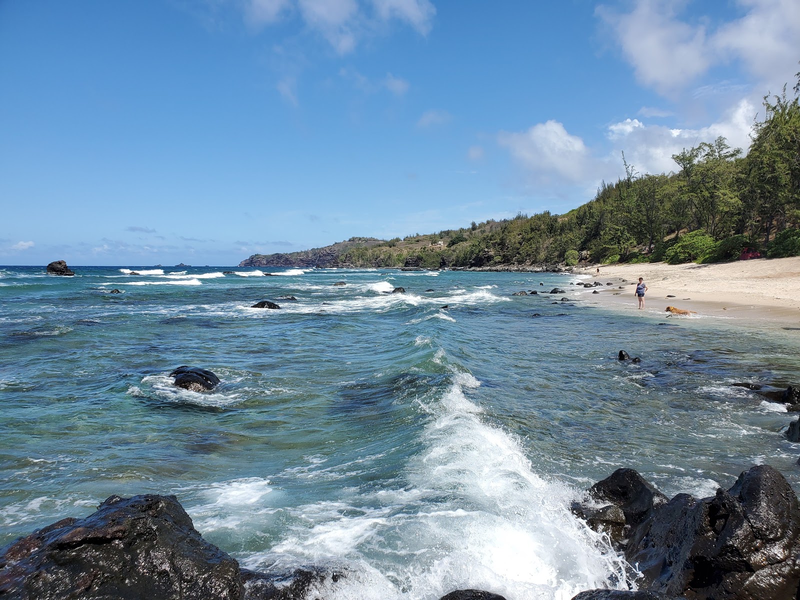 Foto de Punalau Beach com areia clara e rochas superfície