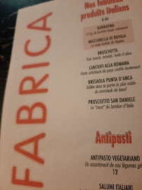 La Fabuica à Paris menu