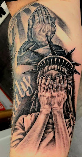 Explore male sleeve tattoo ideas, creative tattoo ideas in Vienna, available at Patriot Arms Ink LLC