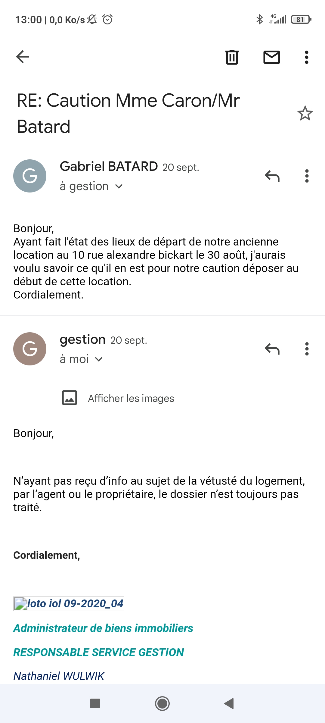 Photo n° 1 de l'avis de gabriel. fait le 01/10/2021 à 11:20