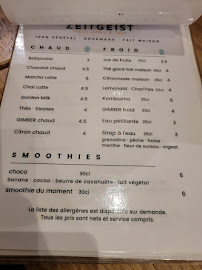 ZEITGEIST café - vegan coffee & cake à Lyon carte