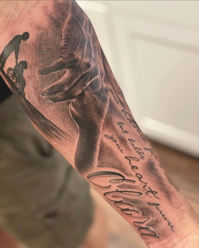 Explore mens tattoo ideas leg, creative tattoo ideas in Castle Rock, available at Studio 38 Tattoo and Gallery