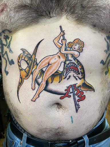 Explore patch sleeve tattoo ideas, creative tattoo ideas in Lakewood, available at Union Ave Tattoo Company