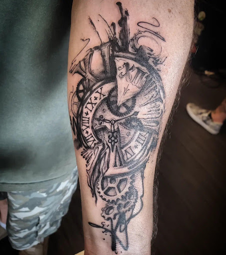 Explore polka trash tattoo ideas, creative tattoo ideas in Palm Harbor, available at Angry Owl Tattoo and Piercing