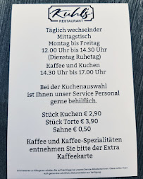 Menu / carte de Kühl‘s Restaurant Barmstedt à Barmstedt