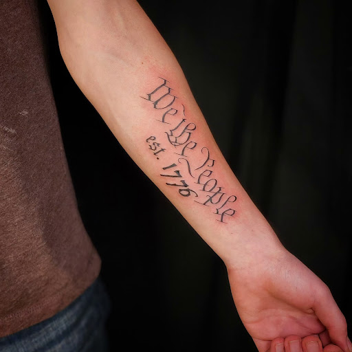 Explore forearm name tattoo ideas, creative tattoo ideas in Minocqua, available at Whisky Rose Tattoo Parlor