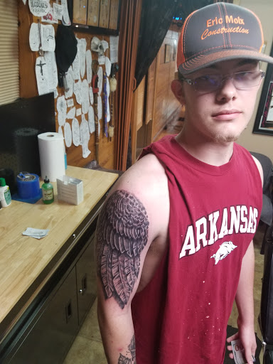 Explore tattoo elbow ideas, creative tattoo ideas in Conway, available at Primal Urge Tattoos