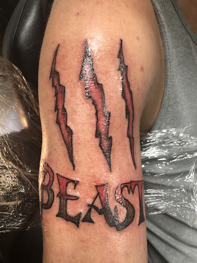 Explore half sleeve men tattoo ideas, creative tattoo ideas in Stafford, available at Tattooz By King