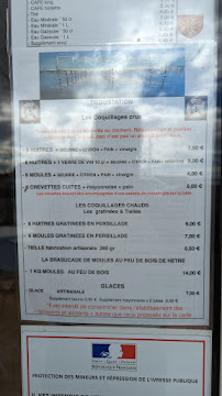 Bar-restaurant à huîtres LA CABANE à Marseillan (la carte)
