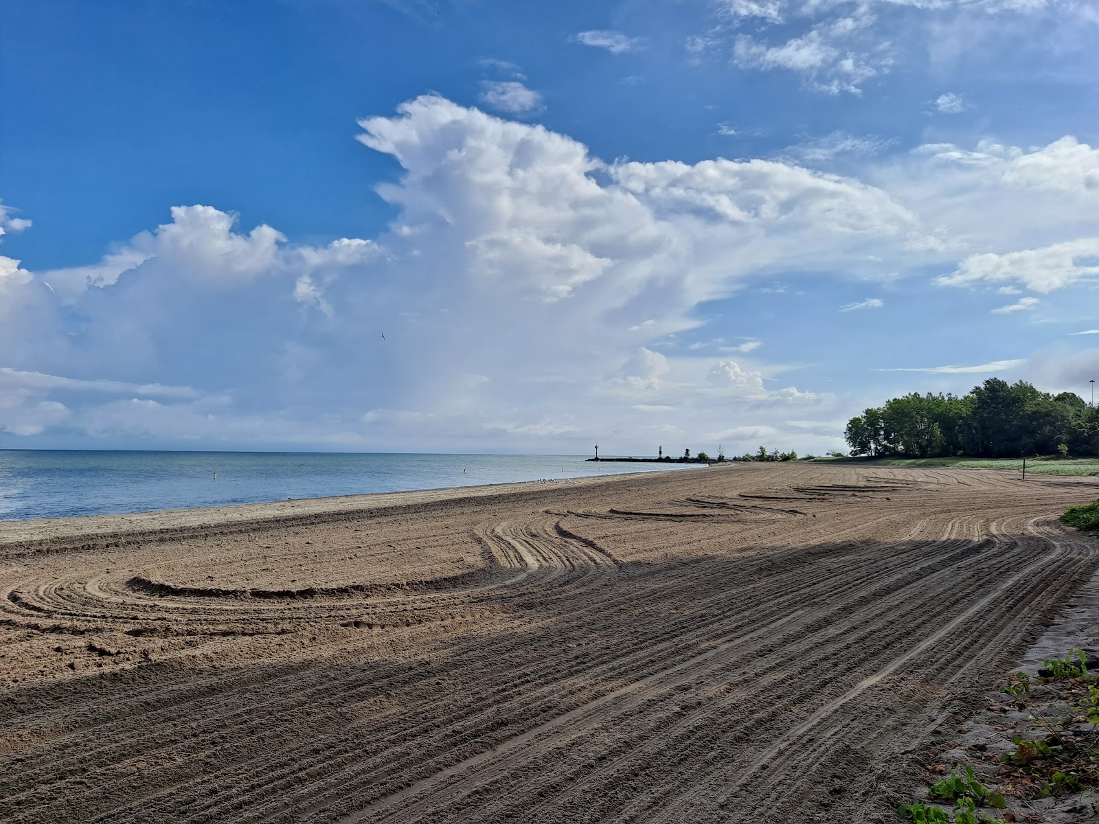 Fotografija Breakwater Beach z siv pesek površino