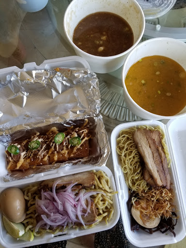Clockwise from top: tsukemen broth, kai white ramen broth, kai white ramen noodles, tsukemen noodles, spicy tuna on crispy rice