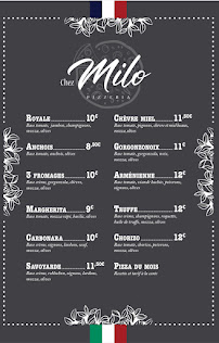 Menu du Pizzeria Chez Milo à Ventalon en Cévennes