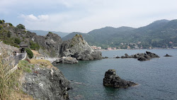 Photo de Spiaggia Bonassola entouré de montagnes