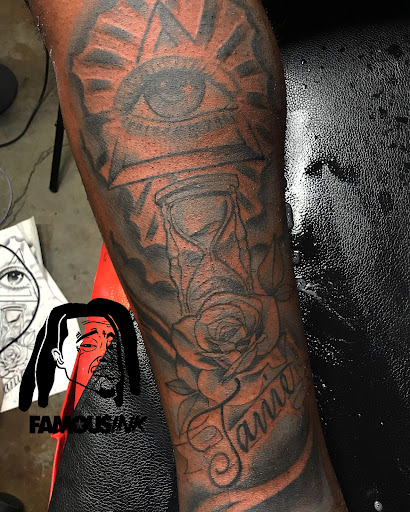 Explore knee cap tattoo ideas for men, creative tattoo ideas in Hammond, available at Famous Ink, Inc.