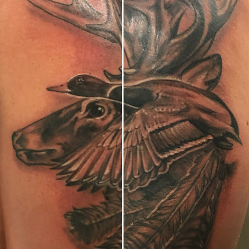 Explore black and white tattoo ideas for men, creative tattoo ideas in Augusta, available at Mr. Tattoo