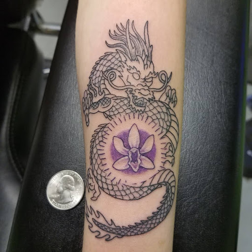 Explore morticia and gomez tattoo ideas, creative tattoo ideas in Hilo, available at Pacific Island Ink