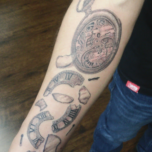 Explore forearm christian tattoo ideas, creative tattoo ideas in Butler, available at Electric City Ink