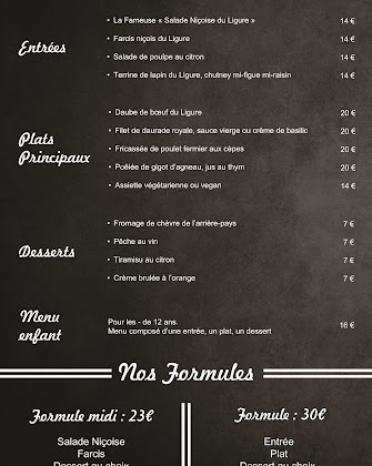 menu du restaurants Le Ligure Nice Restaurant à Nice