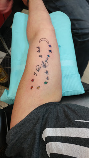 Explore sun moon star tattoo ideas, creative tattoo ideas in Marietta, available at Sink or Swim Studio and Gallery