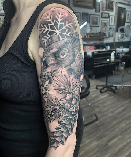 Explore half moon tattoo ideas, creative tattoo ideas in Hadley, available at Great Spirits Tattoo Company