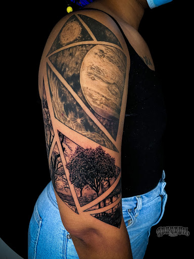 Explore metroid tattoo ideas, creative tattoo ideas in Chapel Hill, available at Durham Tattoos
