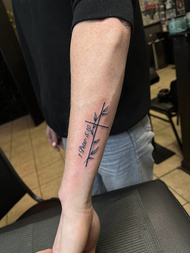 Explore outside arm tattoo ideas, creative tattoo ideas in Houston, available at 333 Tattoo Studio HTX