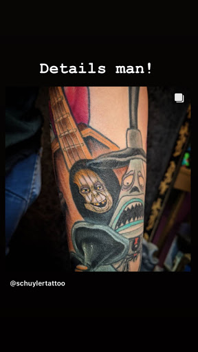 Explore tattoo on bicep ideas, creative tattoo ideas in Savannah, available at Tramp Art Studios