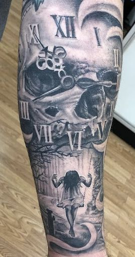 Explore dog love tattoo ideas, creative tattoo ideas in Sarasota, available at SEVEN SINS Tattoo Studio