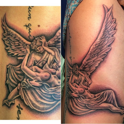 Explore tattoo ideas on rib cage, creative tattoo ideas in Fredericksburg, available at Figure 8 Ink Studios