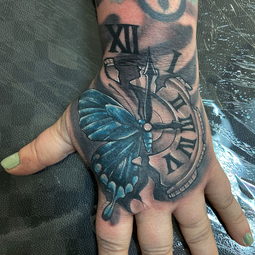 Explore back of shoulder tattoo ideas, creative tattoo ideas in Pendleton, available at TRUE GRIT TATTOO