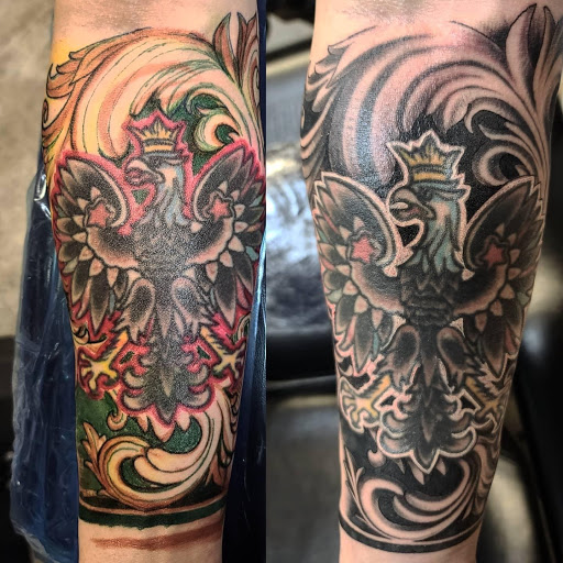 Explore flower leg tattoo ideas, creative tattoo ideas in Kenosha, available at Kenosha Tattoo Company