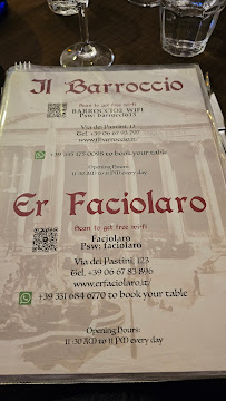 Restaurant italien Er Faciolaro à Rome (le menu)