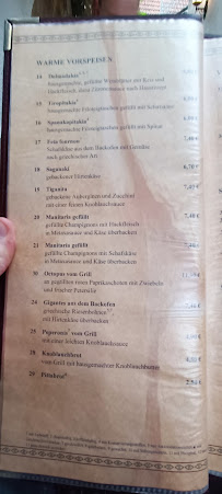 Carte du Restaurant Dionysos à Coburg