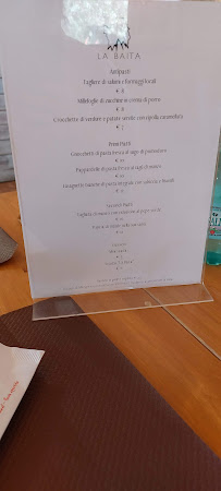 Menu / carte de La Baita Limbara à Vallicciola