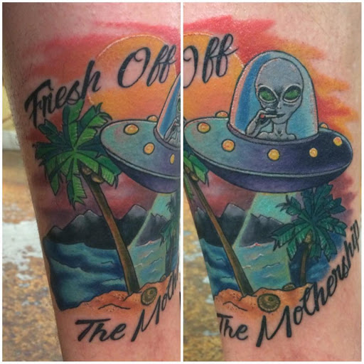 Explore tattoo ideas for men leg, creative tattoo ideas in Chapel Hill, available at Golden Falcon Tattoo and Piercing